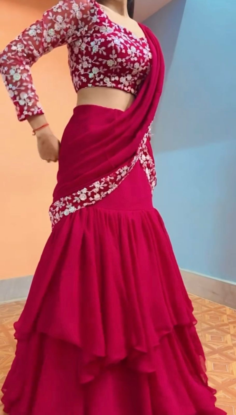 Beautiful Lehenga Saree in Faux Grorgette