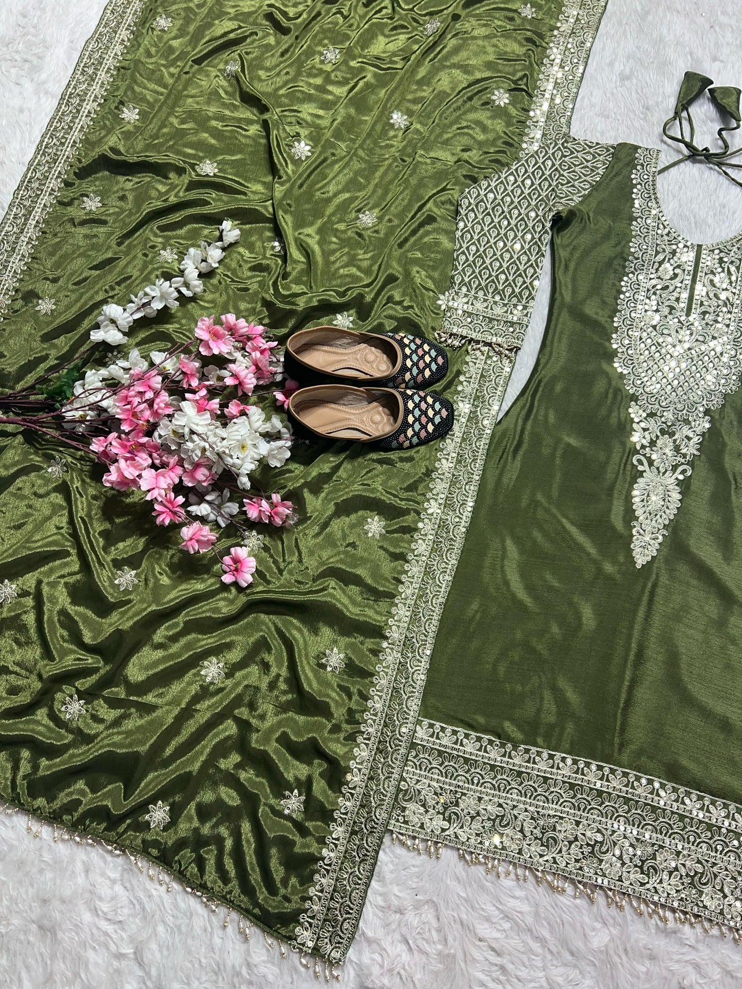 Heavy Embroidered Salwar Kameez in Pure Chinon Silk